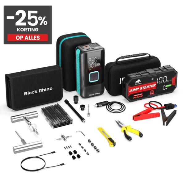 Black Rhino Roadside Rescue Kit – 3-in-1 Pechkit voor Auto, Camper & Motor